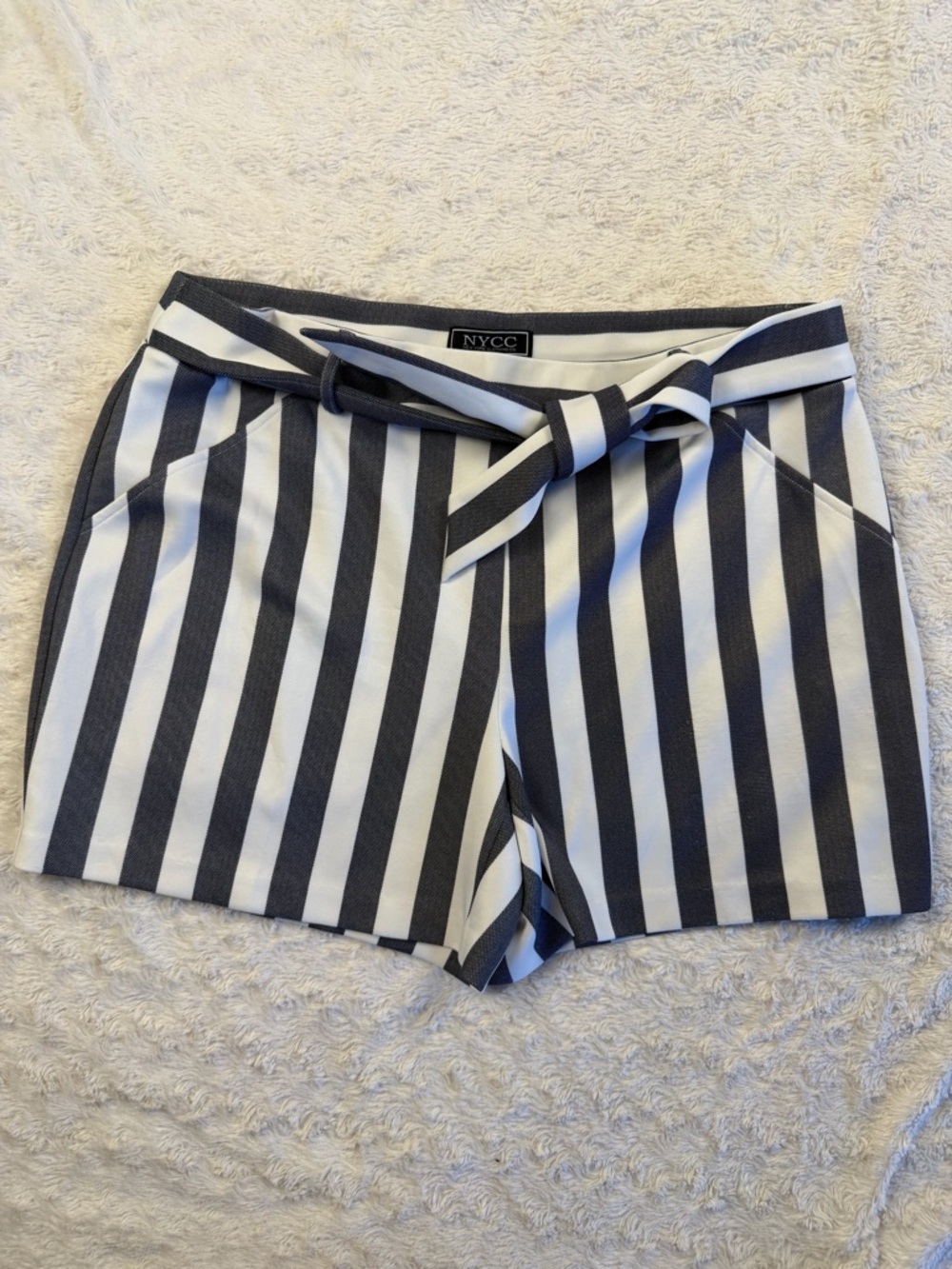 NYC Black and White Vertical Stripe Tie-Waist Shorts
